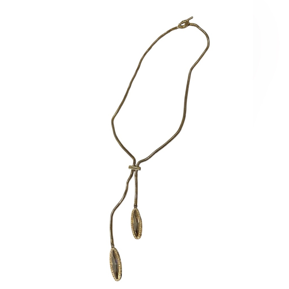 St. John Gold-Tone Swarovski Crystal Lariat Snake Chain Necklace 31”